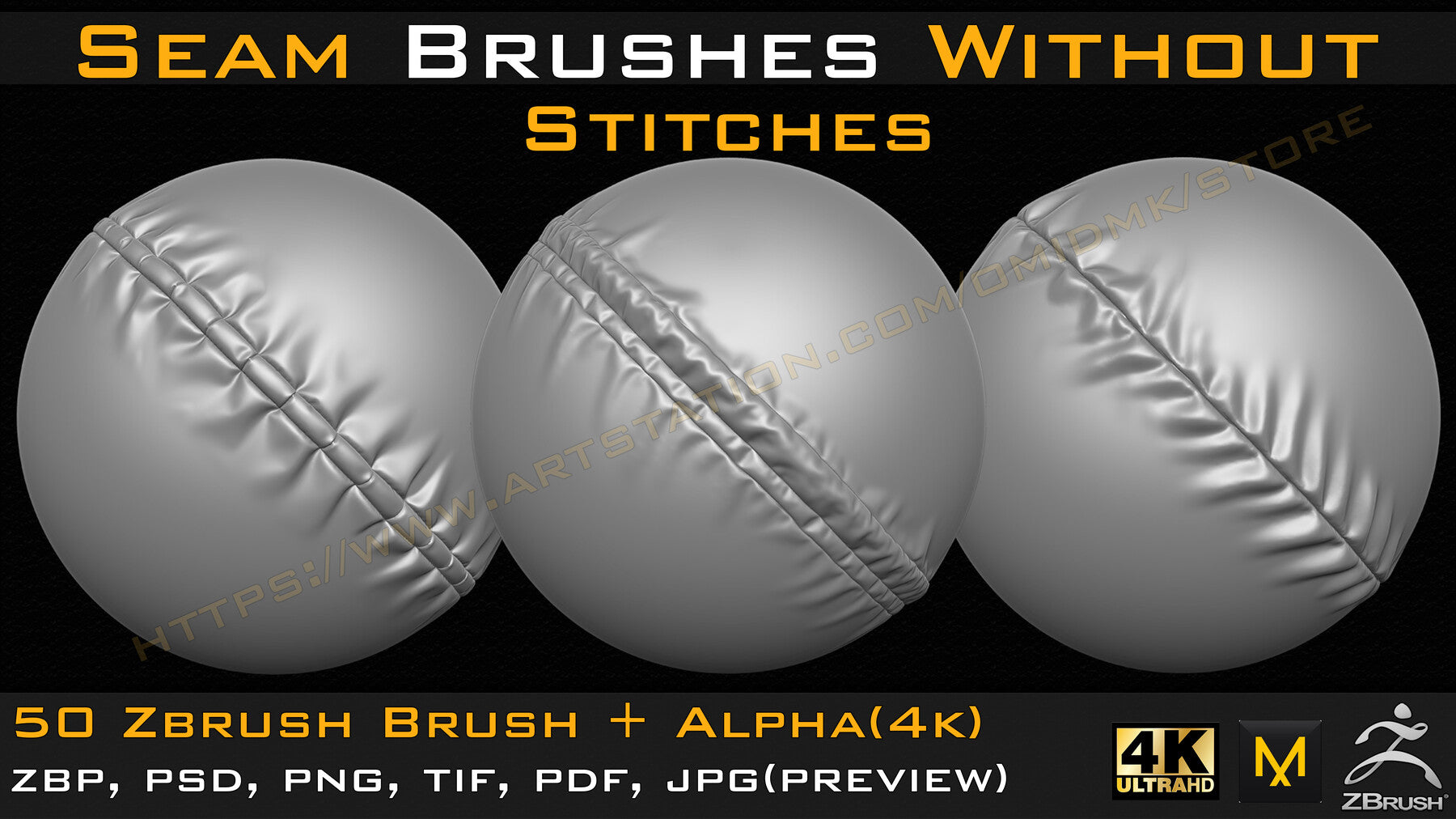 50 Seam Brushes Without Stitches (4k)+Alpha -Vol 02