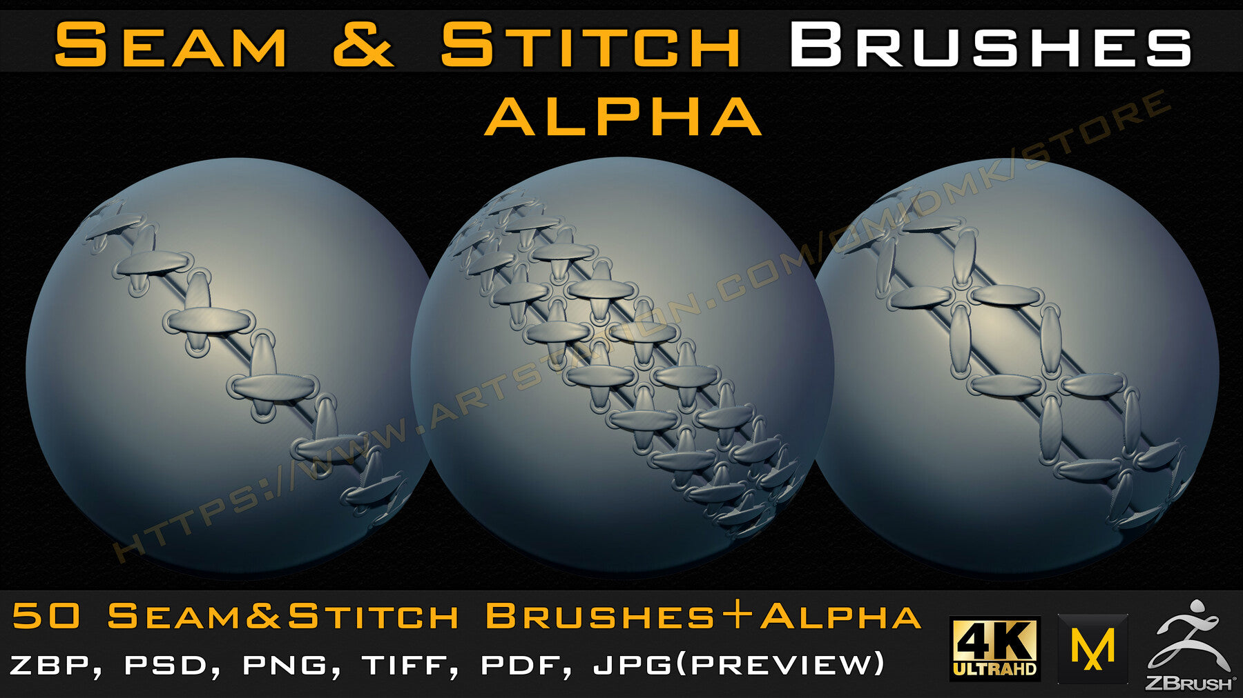 50 Seam & Stitch Brushes & Alpha (Tileable 4k-16bit) Vol.04