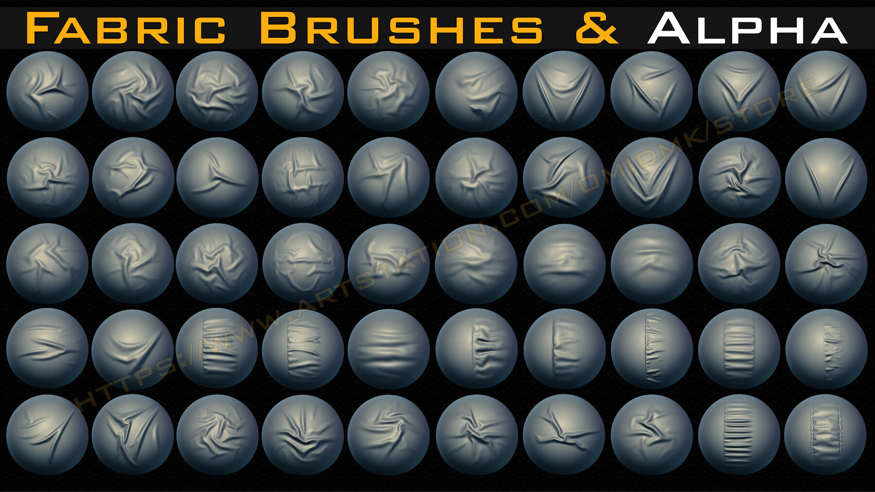 50 +10 Fabric & leather Brushes (4k) Tension & Compression Folds- Alpha V-01