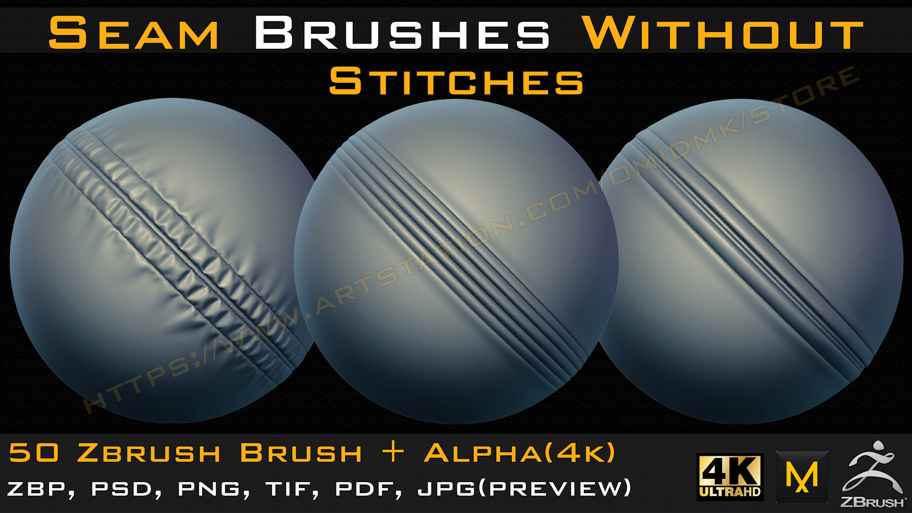 50 Seam Brushes Without Stitches (4k)+Alpha -Vol 03