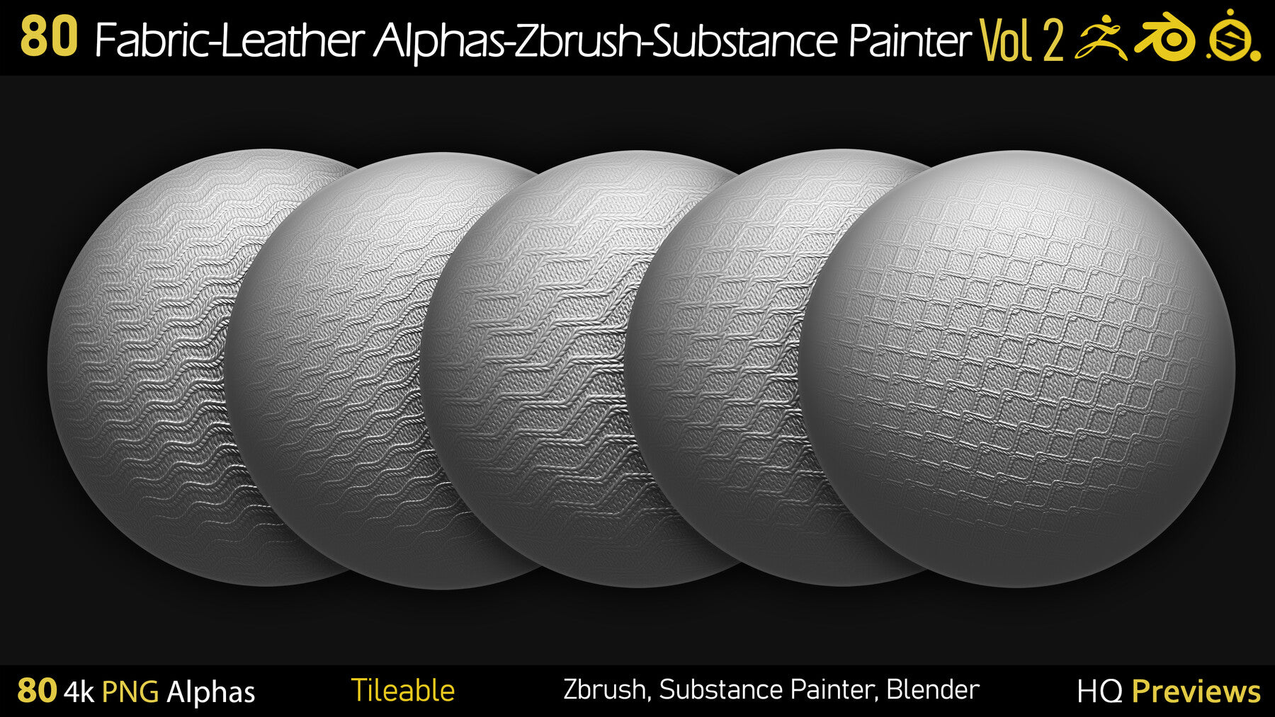 80 4K Fabric-Leather Tileble Alphas-PNG-Zbrush-Substance Painter-vol2