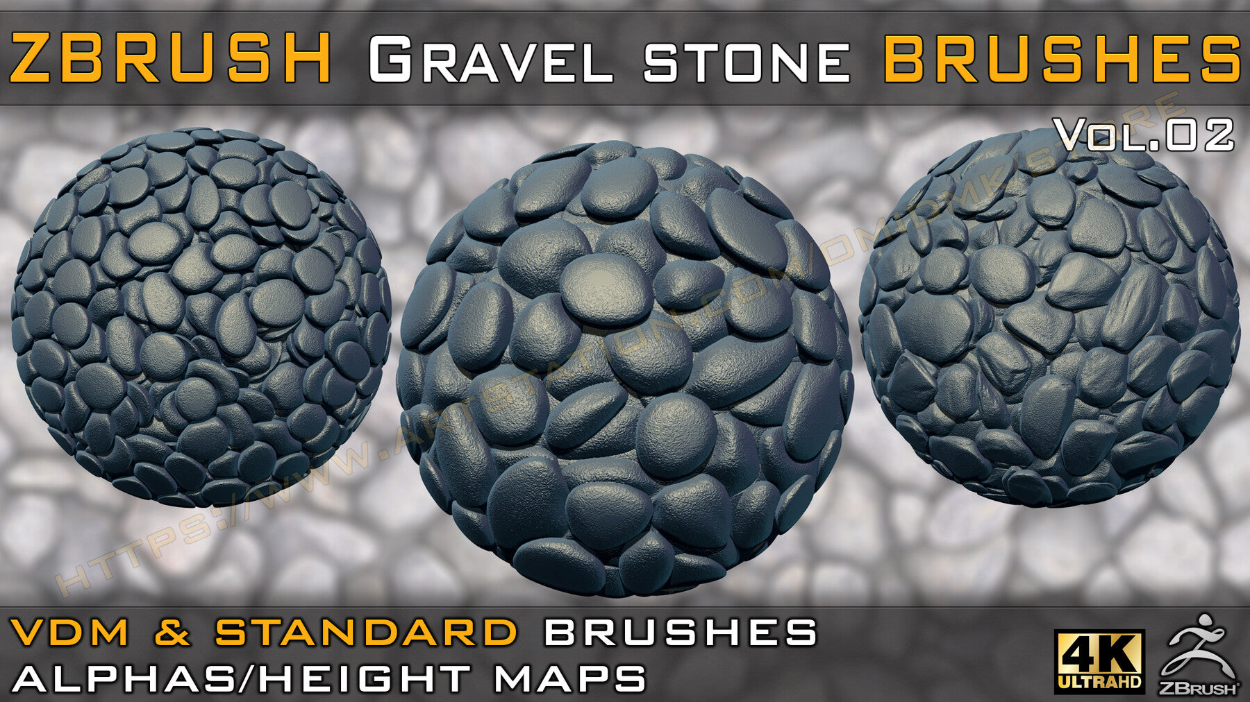 55 VDM + STANDARD BRUSH GRAVEL STONE BRUSHES +55 ALPHA/HEIGHT MAPS HIGH QUALITY (4K) -VOL.02