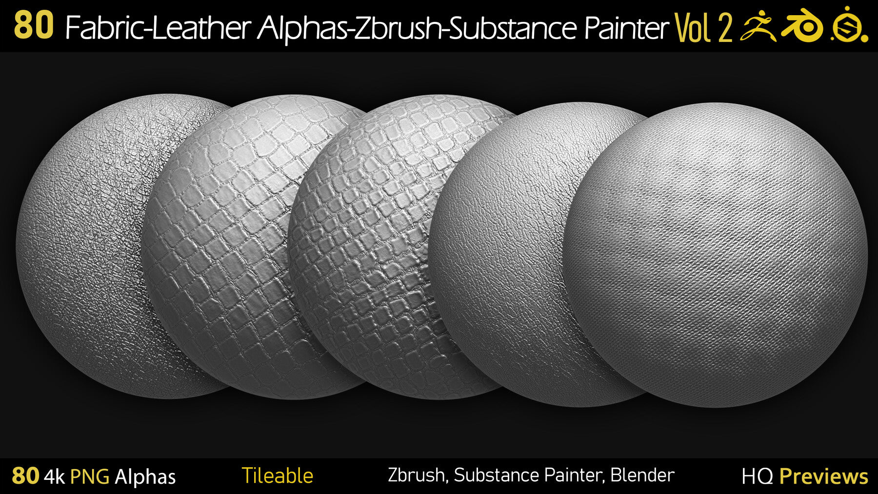 80 4K Fabric-Leather Tileble Alphas-PNG-Zbrush-Substance Painter-vol2