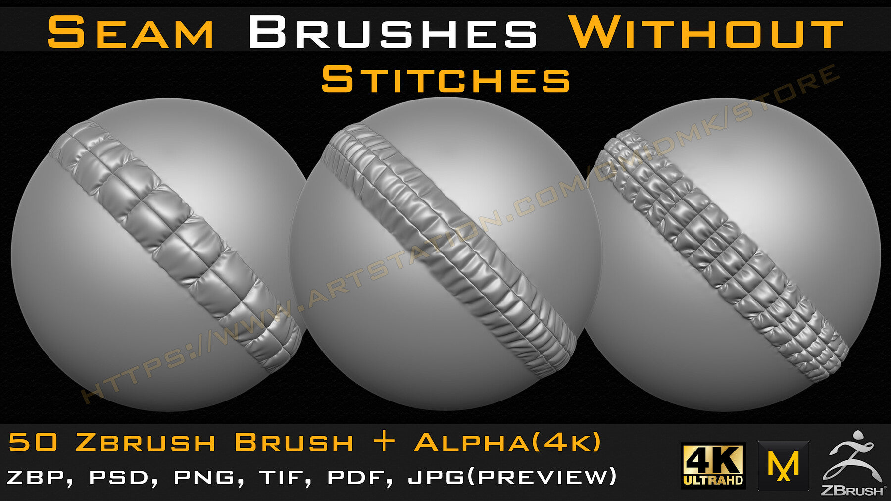 50 Seam Brushes Without Stitches (4k)+Alpha -Vol 02