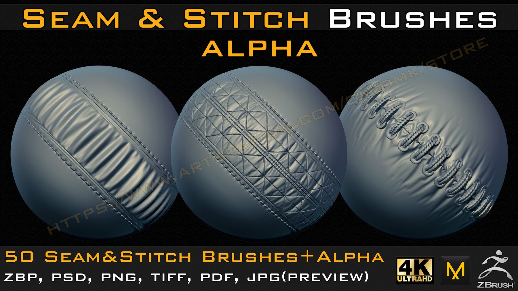 50 Seam & Stitch Brushes & Alpha (Tileable 4k-16bit) Vol.04