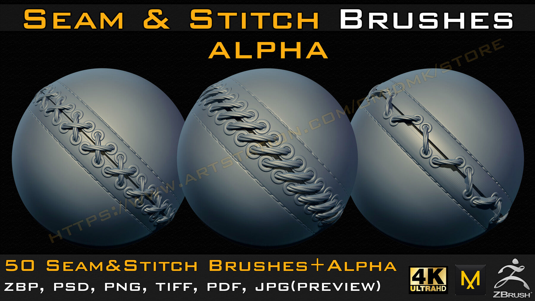 50 Seam & Stitch Brushes & Alpha (Tileable 4k-16bit) Vol.03