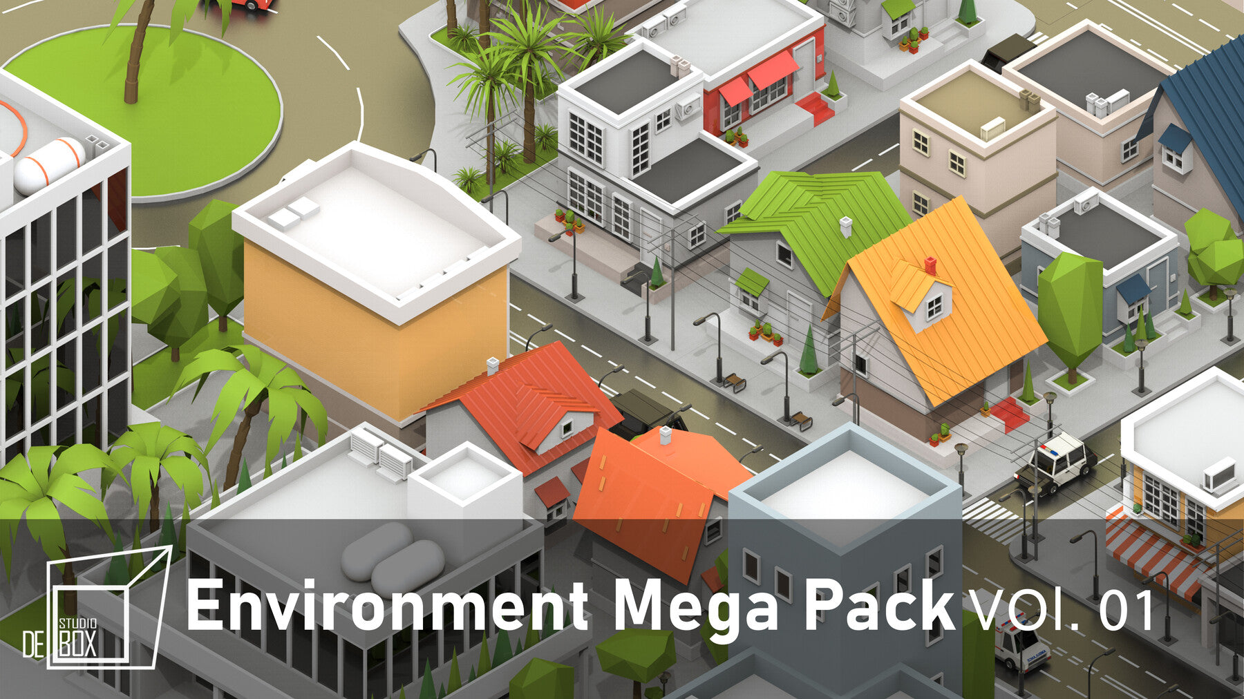 Low poly City maker-Buildings-Trees-Vehicles-Street-furniture-Vol.01