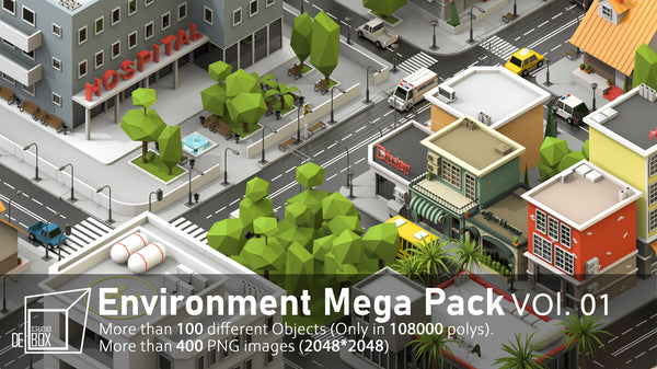 Low poly City maker-Buildings-Trees-Vehicles-Street-furniture-Vol.01