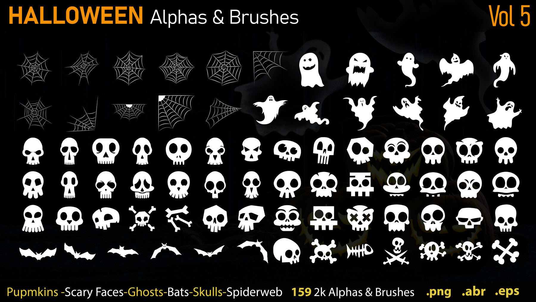 Halloween Alphas & Brushes + eps Files