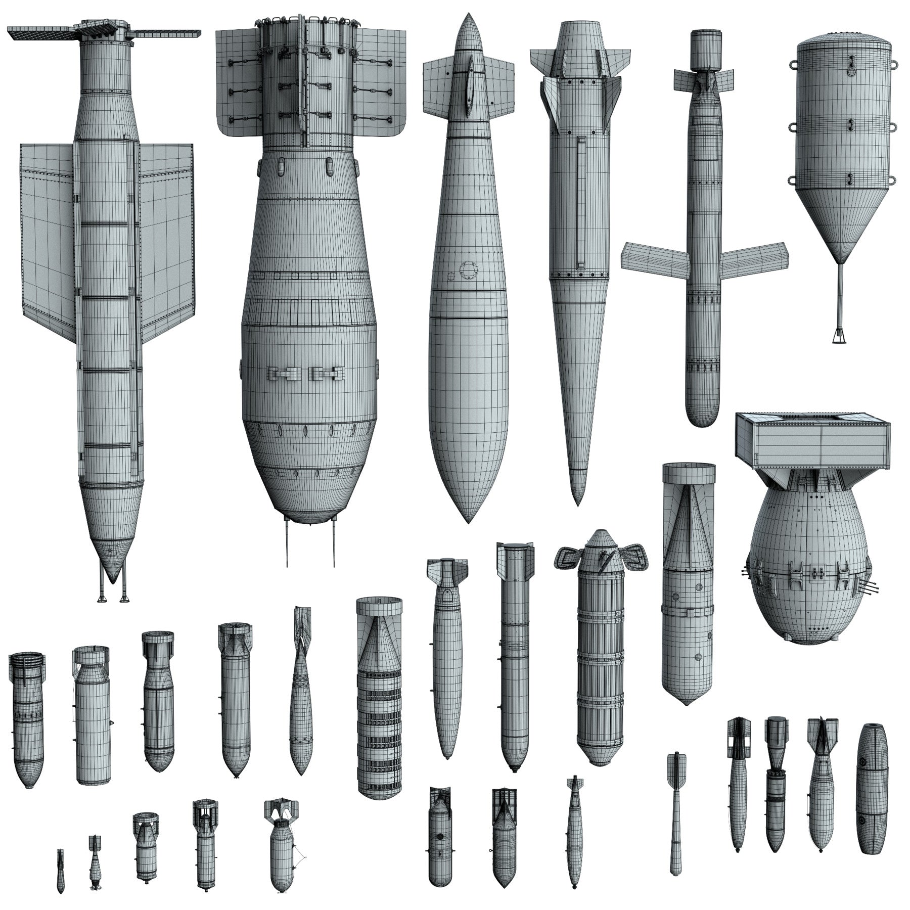 World War Bombs KITBASH bundle [30 Unique Rockets and Bombs]