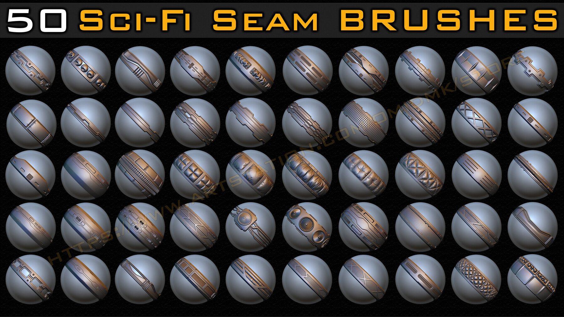 50 Sci-fi Seam Brushes + Alpha Vol.03