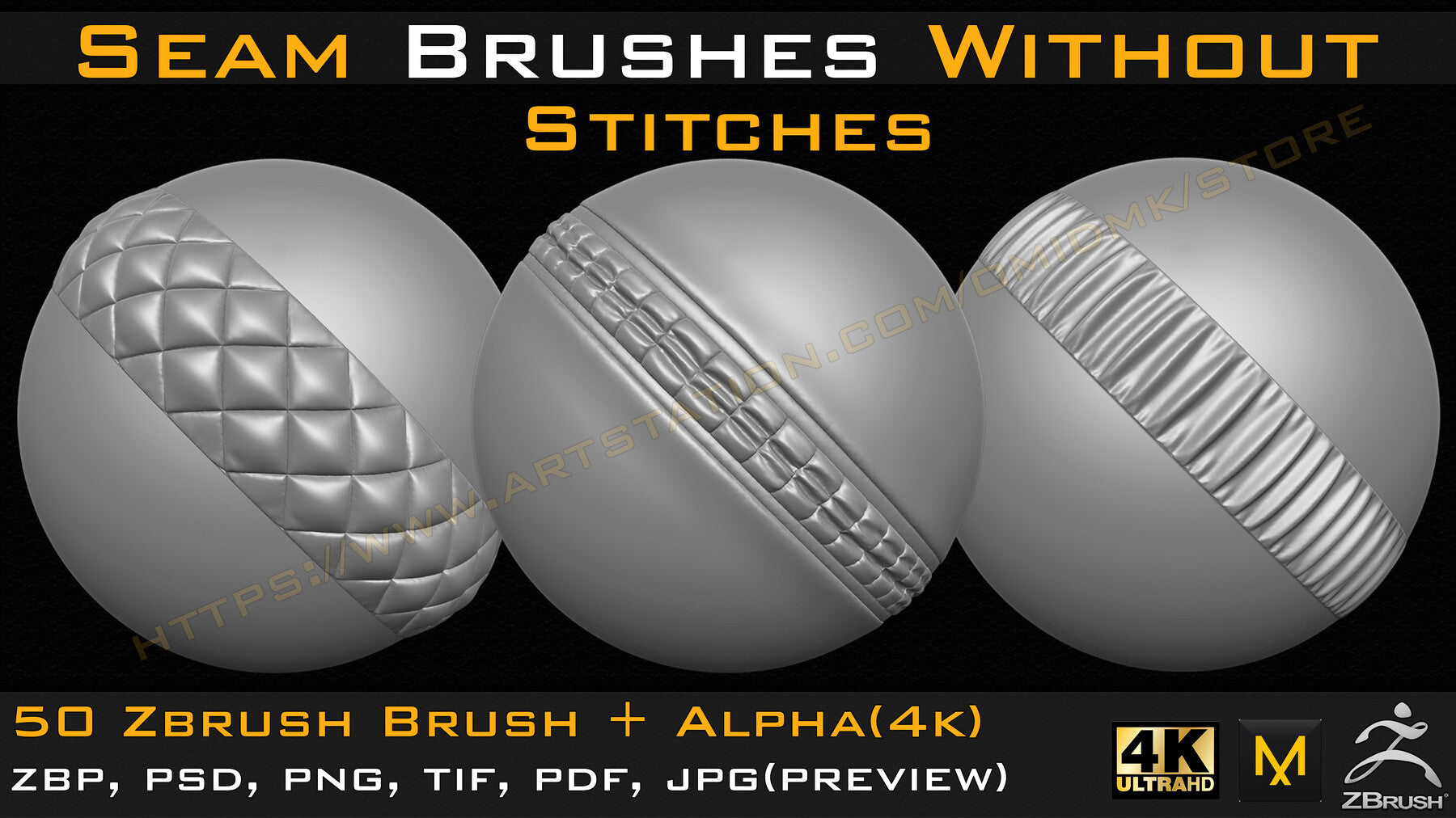 50 Seam Brushes Without Stitches (4k)+Alpha -Vol 02