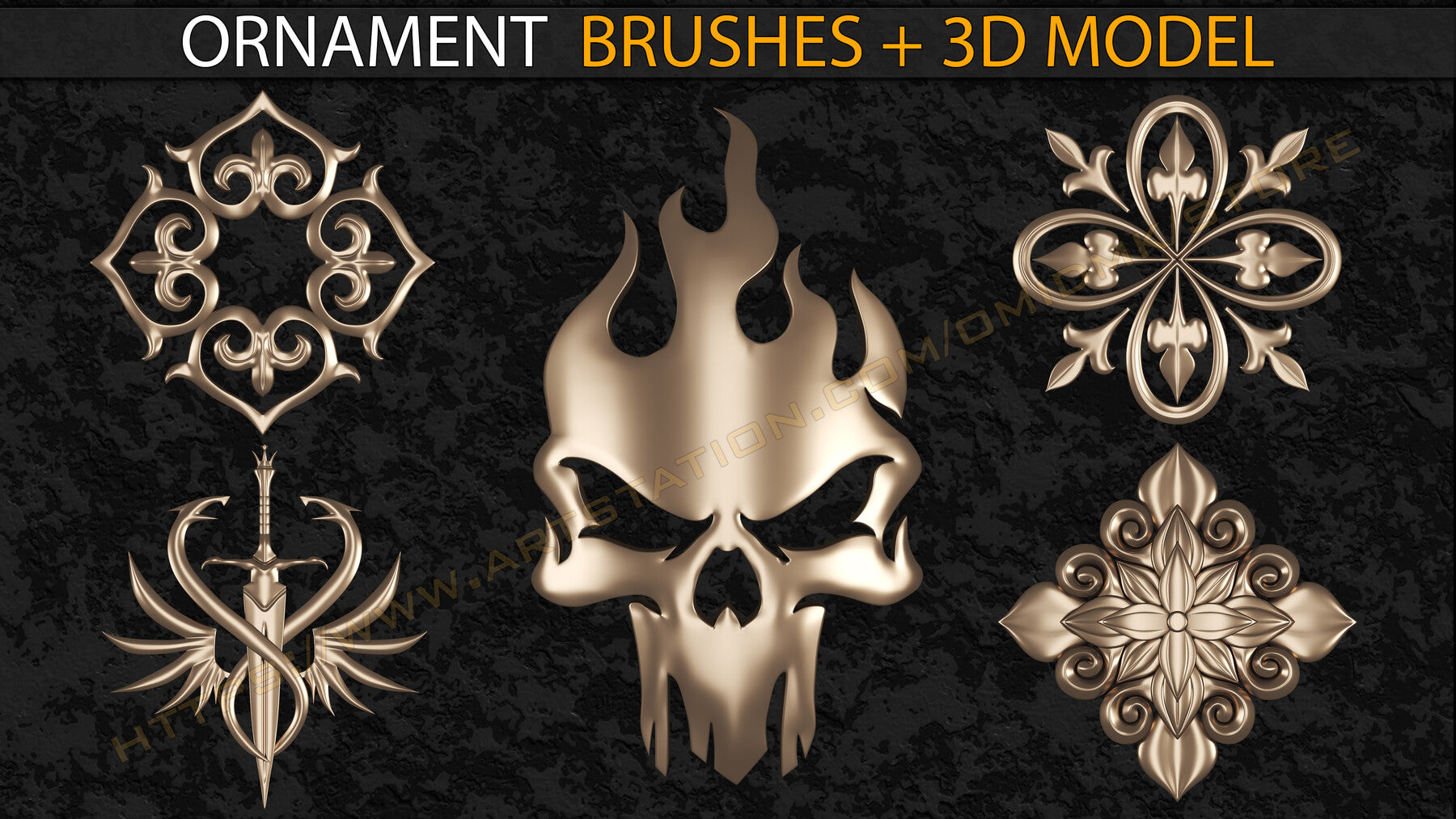 Ornament IMM & Standard Brushes+3D model+ Alpha 4K (V.02)