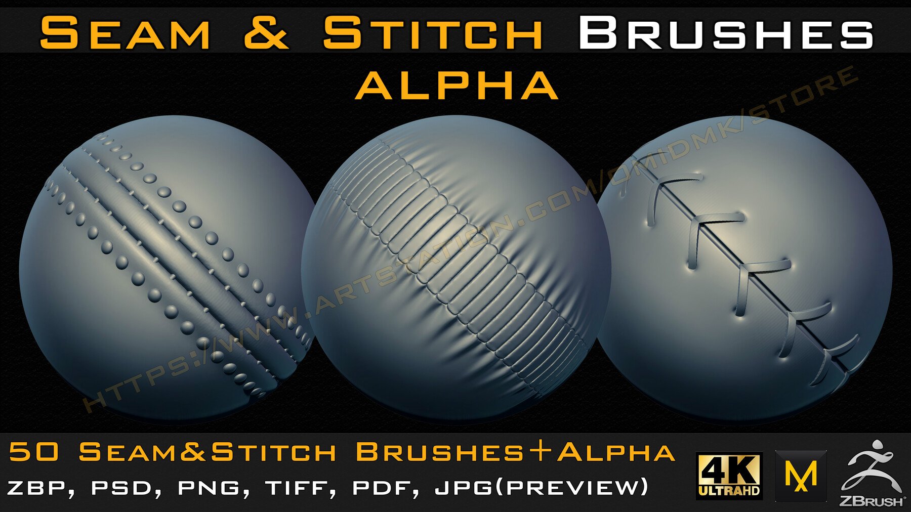 50 Seam & Stitch Brushes & Alpha (Tileable 4k-16bit) Vol.04