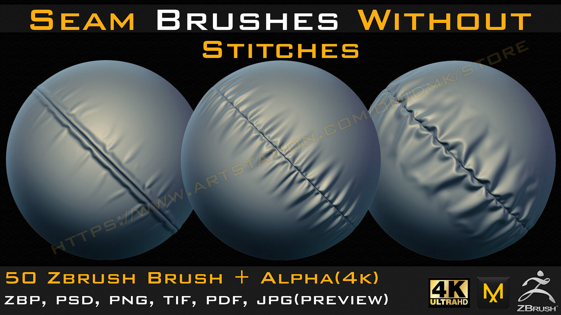 50 Seam Brushes Without Stitches (4k)+Alpha -Vol 03