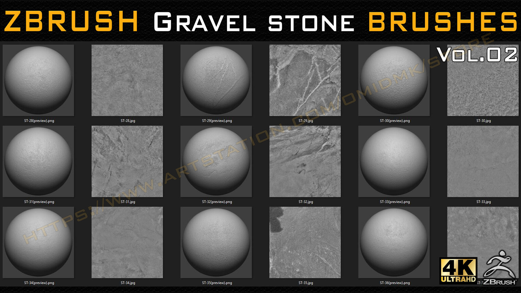 55 VDM + STANDARD BRUSH GRAVEL STONE BRUSHES +55 ALPHA/HEIGHT MAPS HIGH QUALITY (4K) -VOL.02