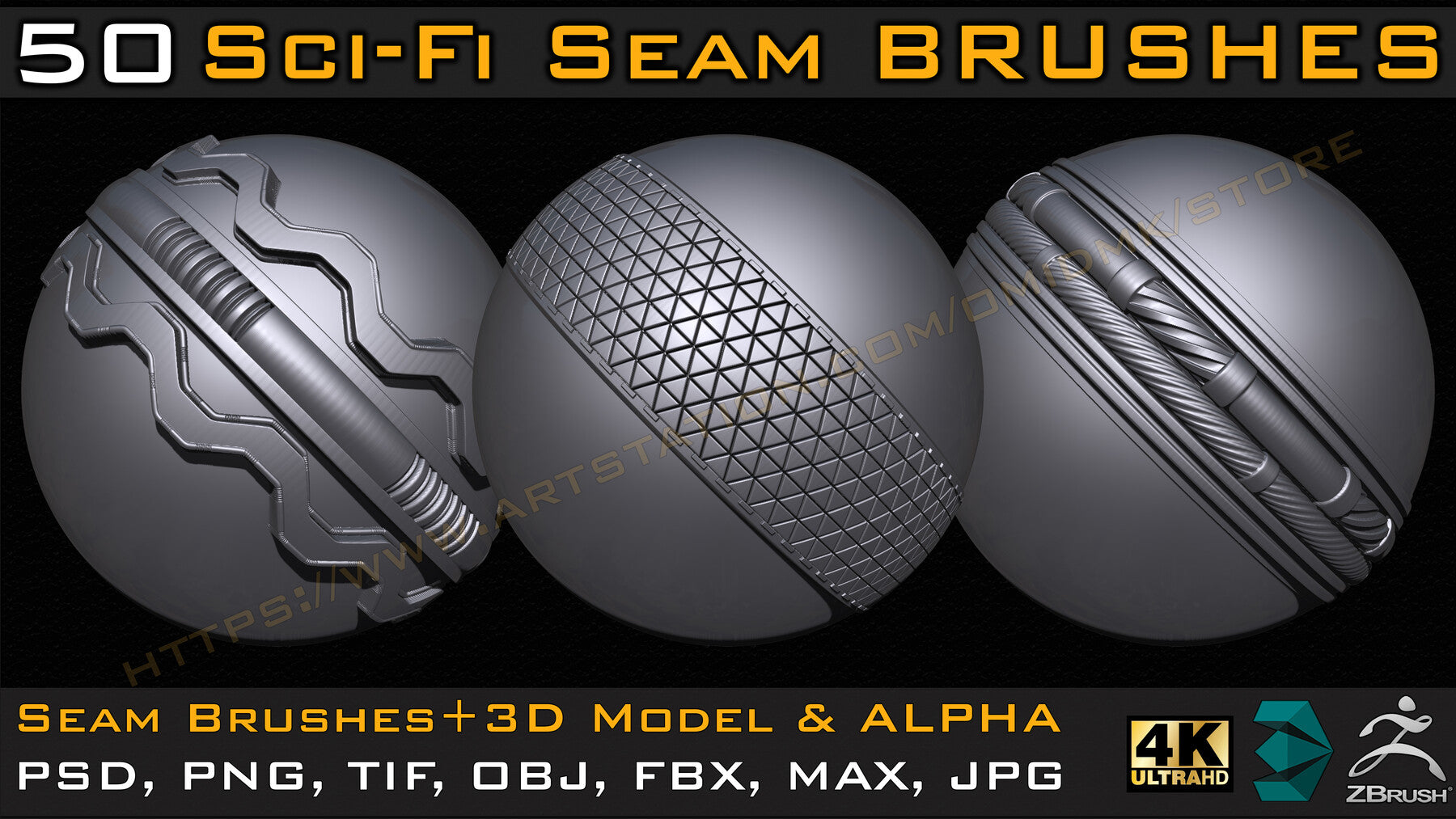 50 Seam & Stitch Brushes & Alpha (Tileable 4k-16bit) Vol.01