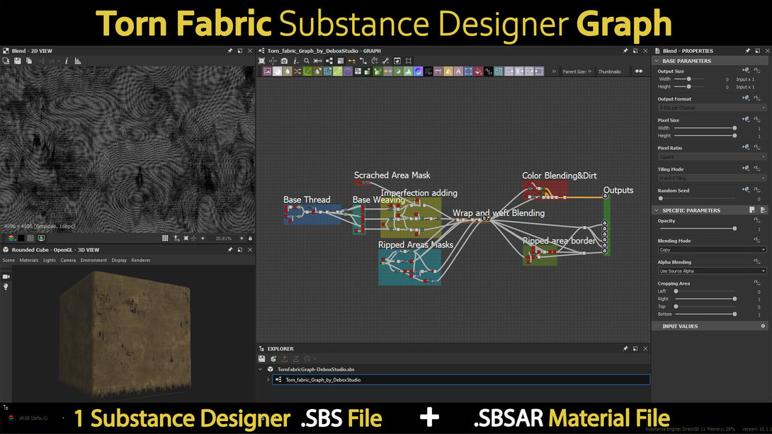 Torn Fabric Substance Designer Graph-sbs-sbsar-pre-exported 4k maps ...