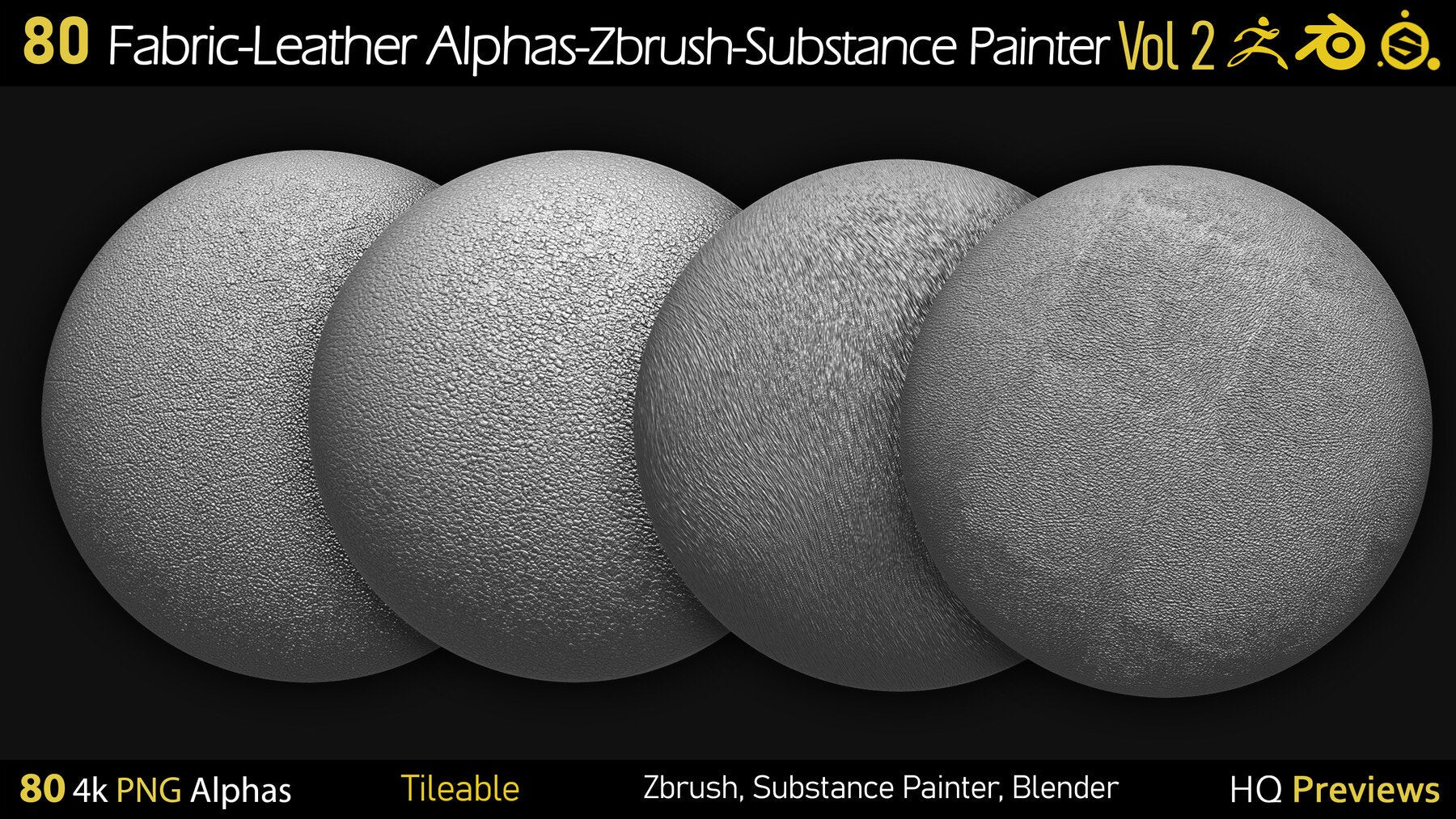 80 4K Fabric-Leather Tileble Alphas-PNG-Zbrush-Substance Painter-vol2