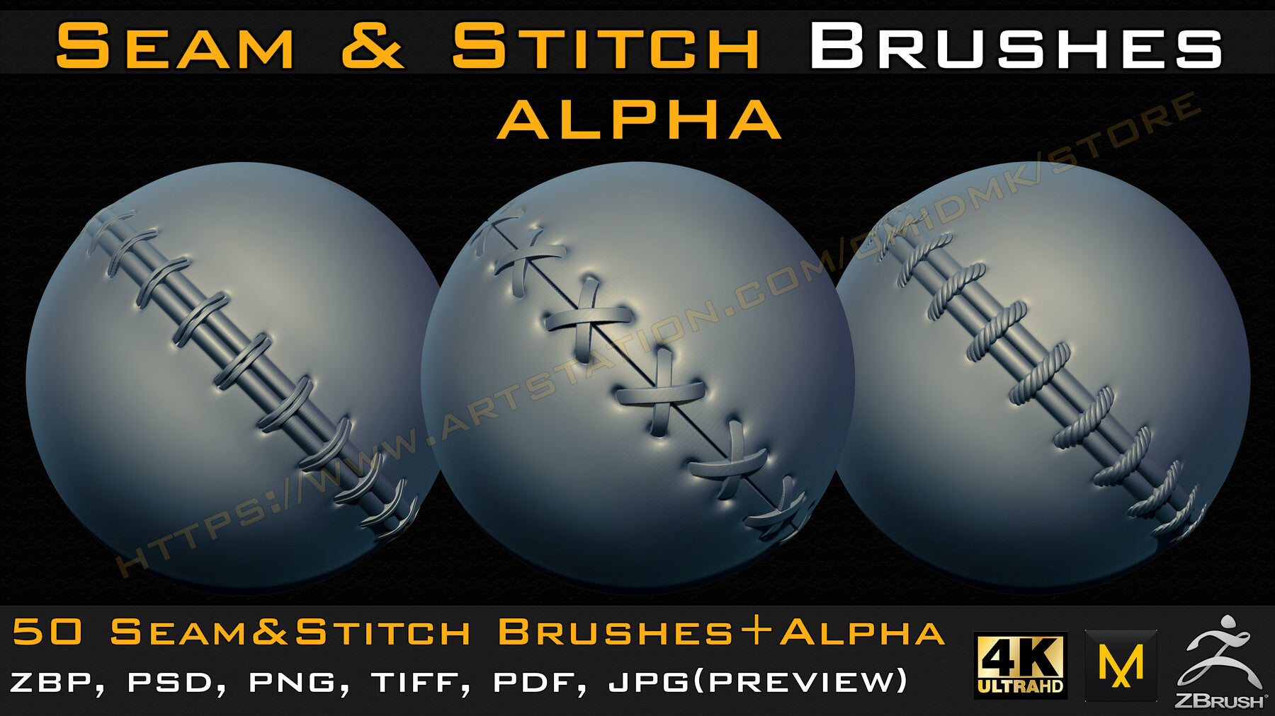 50 Seam & Stitch Brushes & Alpha (Tileable 4k-16bit) Vol.04