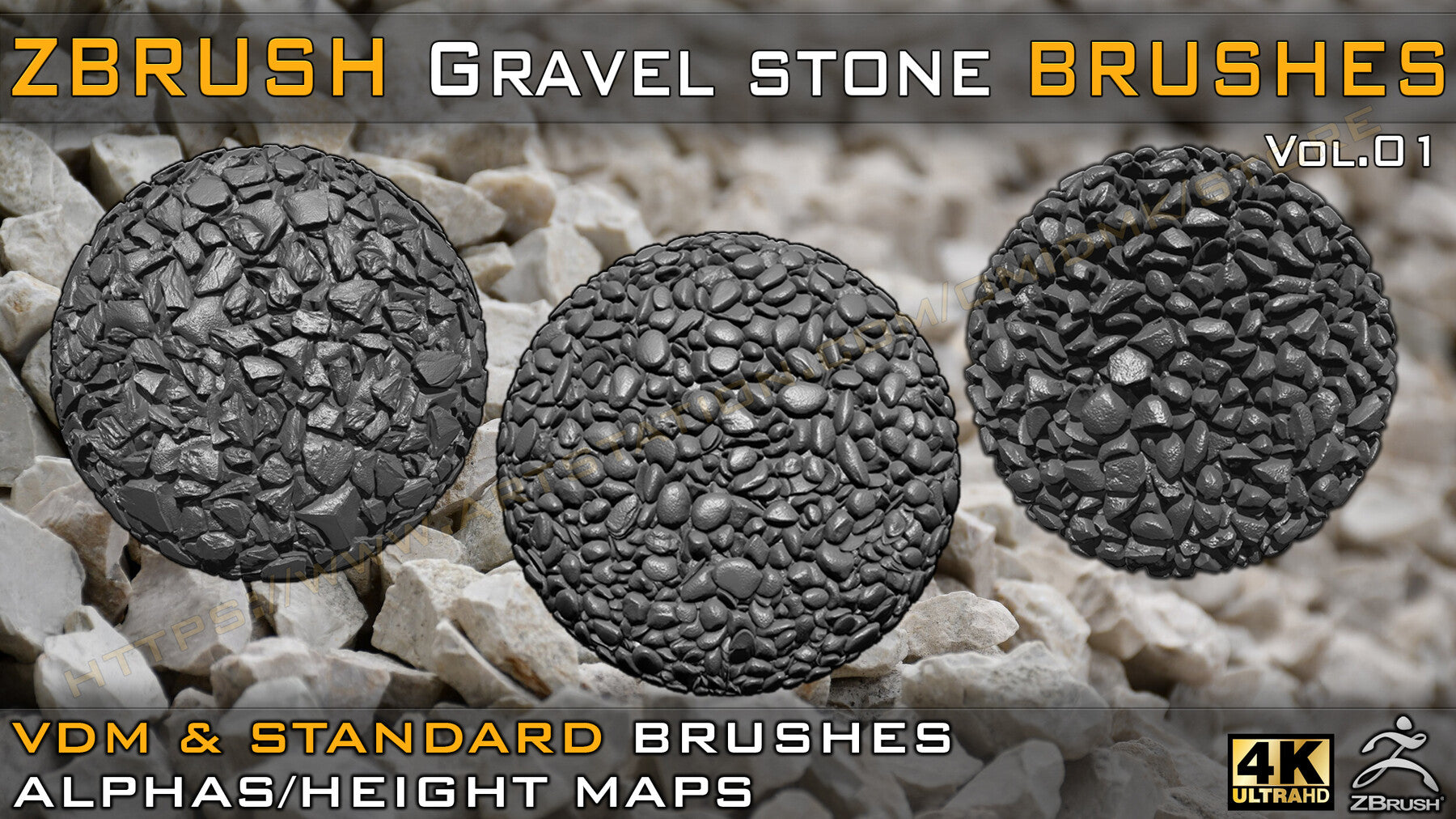 55 VDM + STANDARD BRUSH GRAVEL STONE BRUSHES +55 ALPHA/HEIGHT MAPS HIGH QUALITY (4K) -VOL.01