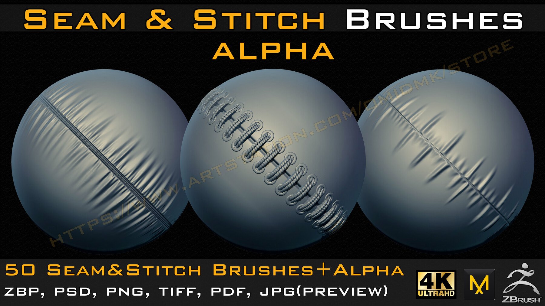 50 Seam & Stitch Brushes & Alpha (Tileable 4k-16bit) Vol.04