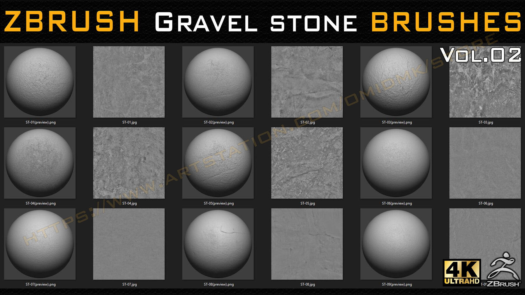 55 VDM + STANDARD BRUSH GRAVEL STONE BRUSHES +55 ALPHA/HEIGHT MAPS HIGH QUALITY (4K) -VOL.02