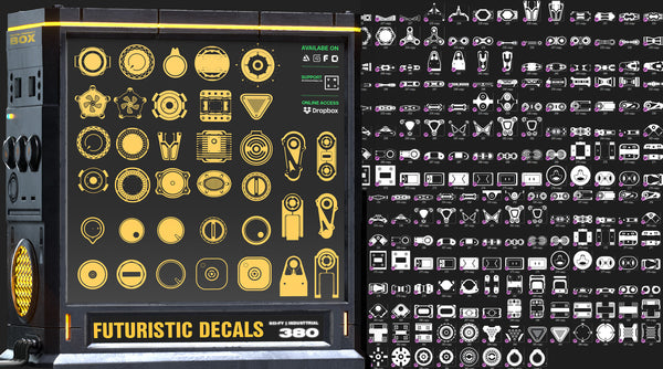 380 Futuristic Decals | Sci- Fi Graphics Graphics vol_ 2 | 3D Coat Steciles