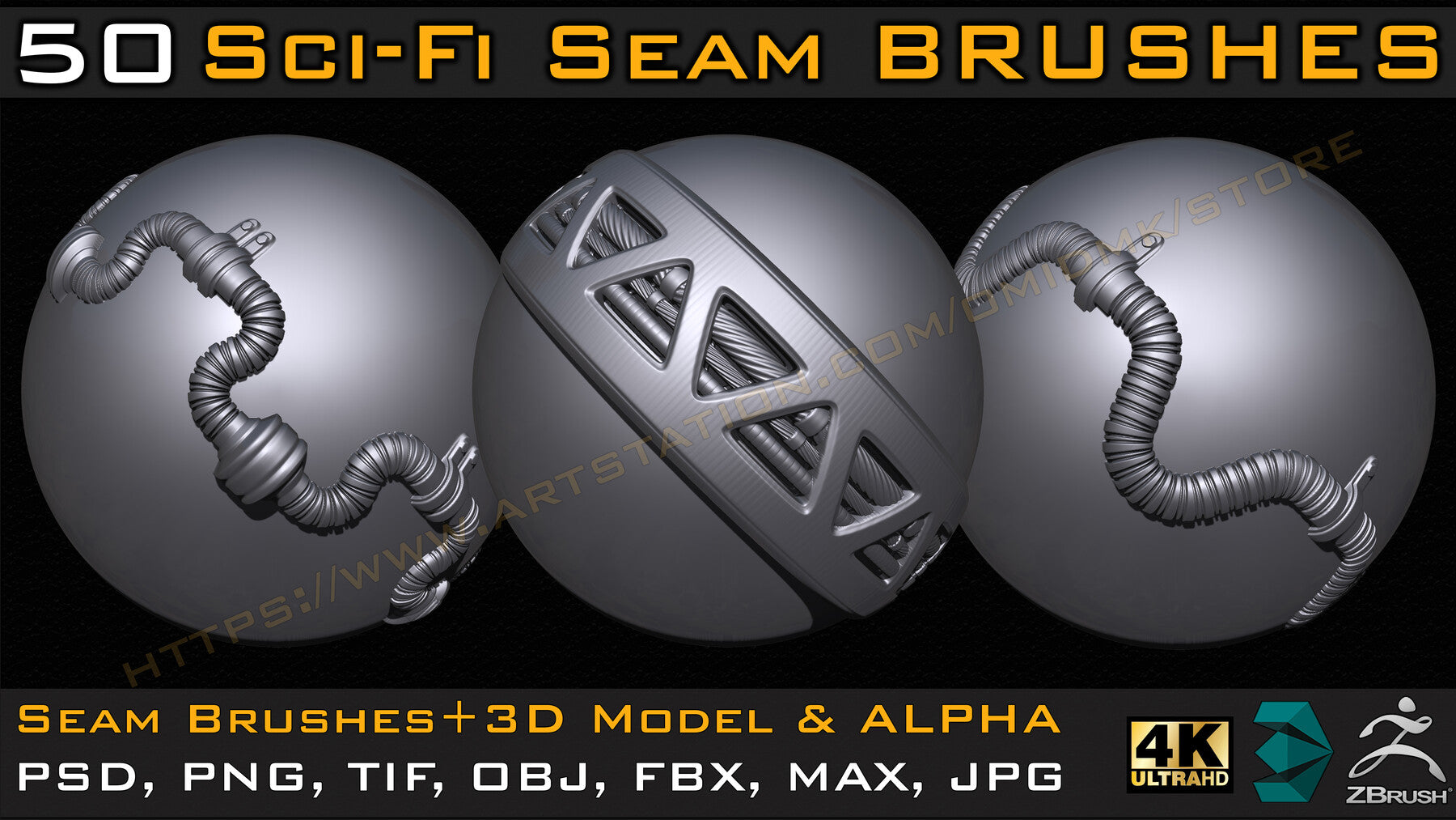 50 Seam & Stitch Brushes & Alpha (Tileable 4k-16bit) Vol.01