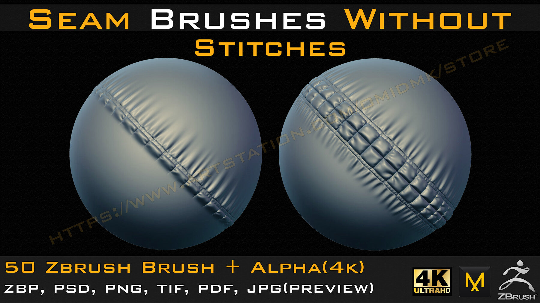 50 Seam Brushes Without Stitches (4k)+Alpha -Vol 03