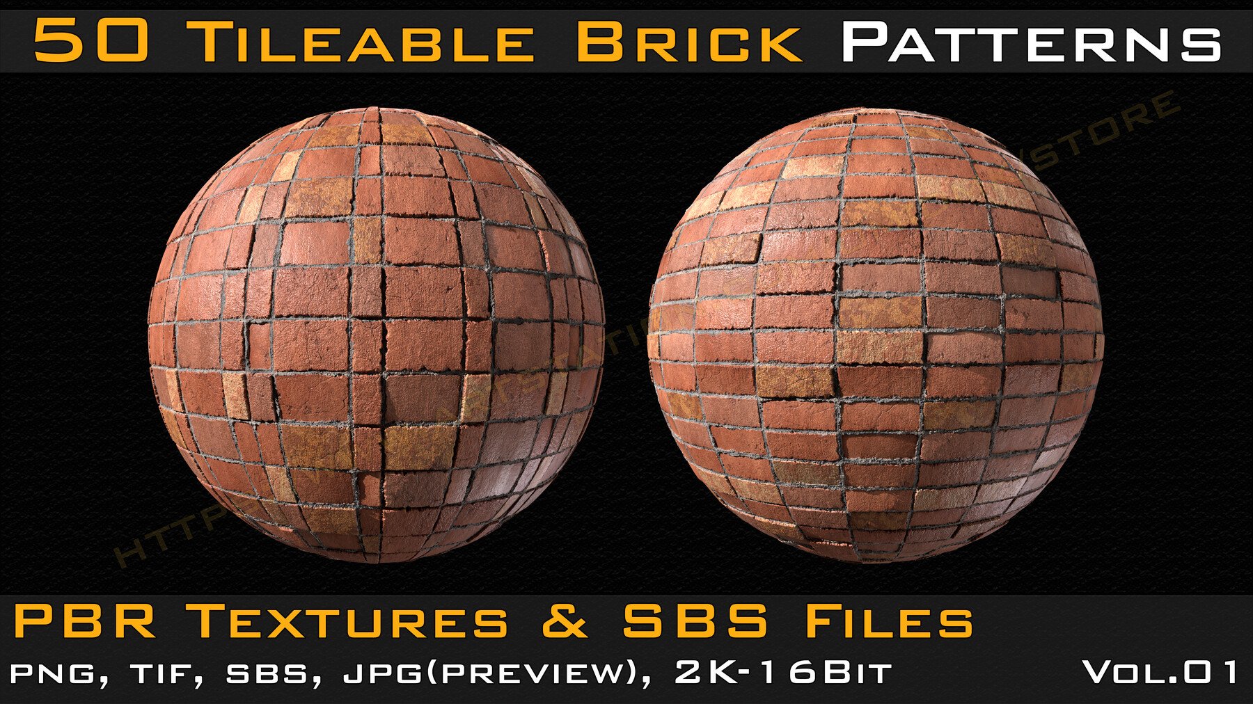 50 Tileable Brick Patterns PBR Textures Vol.01
