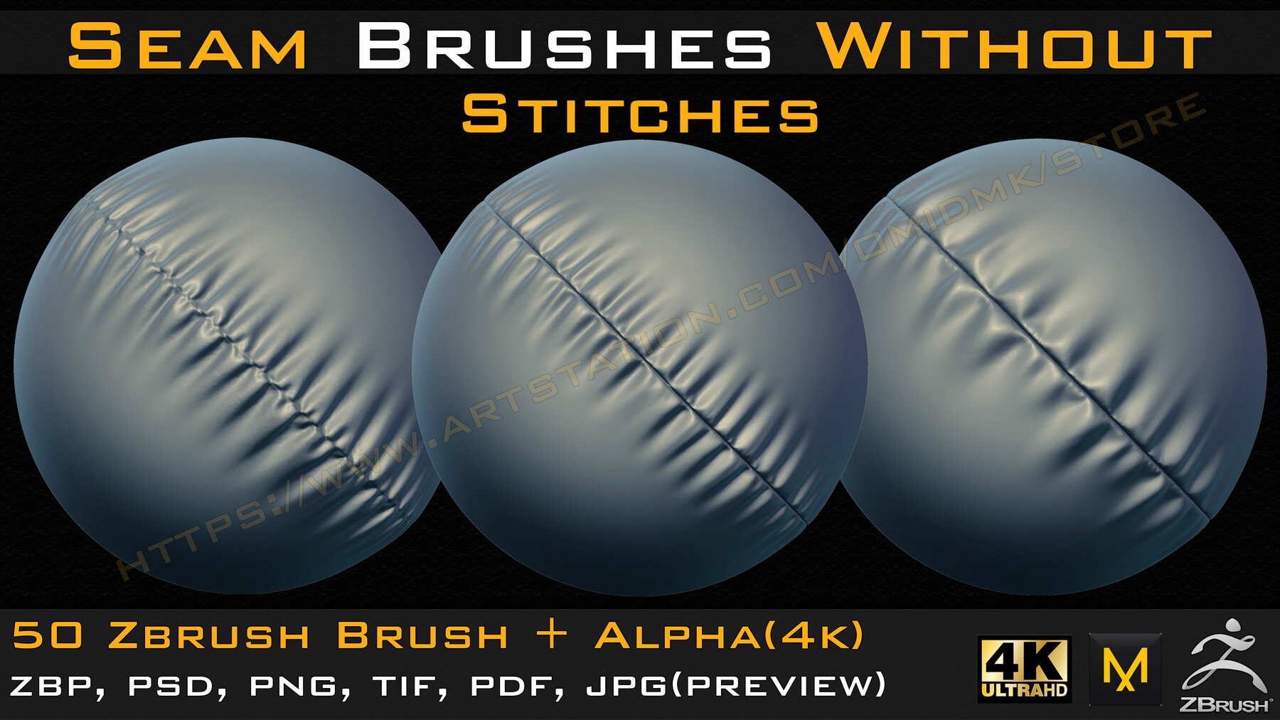 50 Seam Brushes Without Stitches (4k)+Alpha -Vol 03