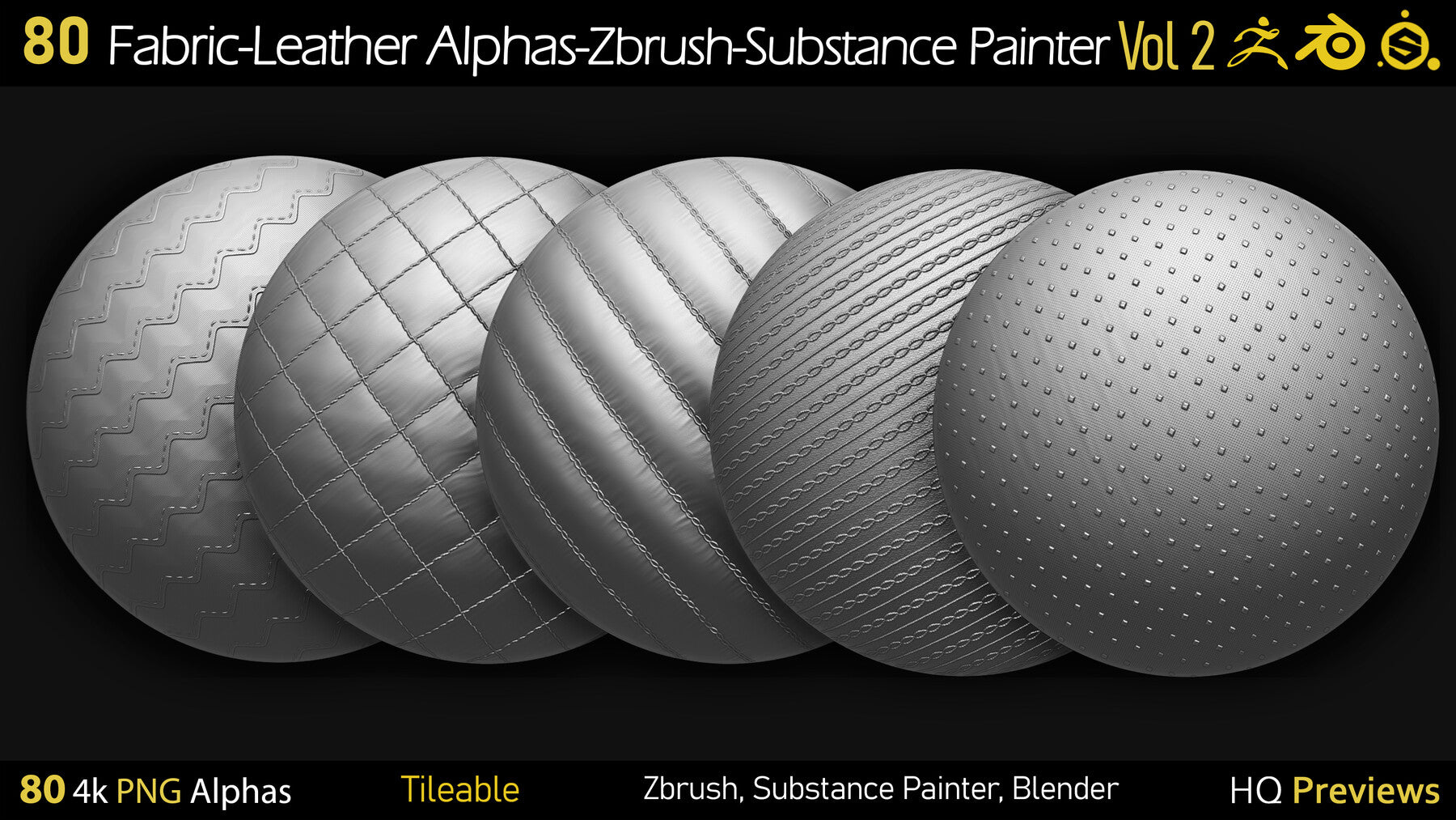 80 4K Fabric-Leather Tileble Alphas-PNG-Zbrush-Substance Painter-vol2