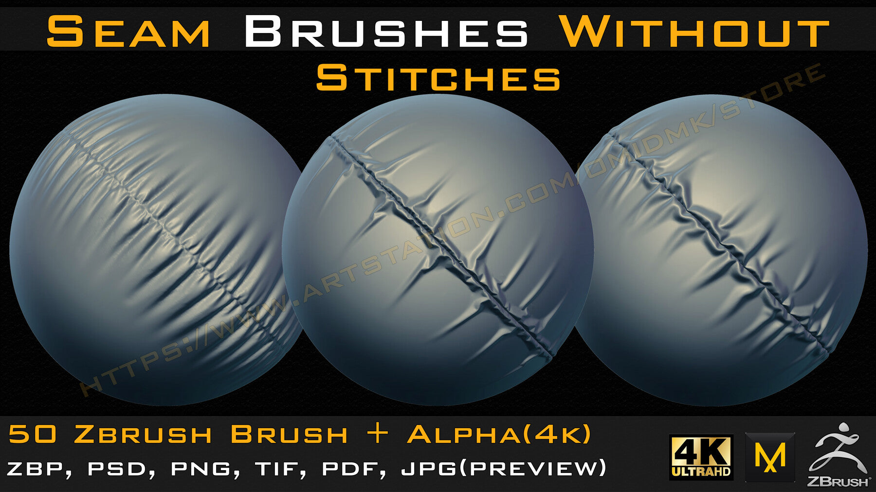 50 Seam Brushes Without Stitches (4k)+Alpha -Vol 03