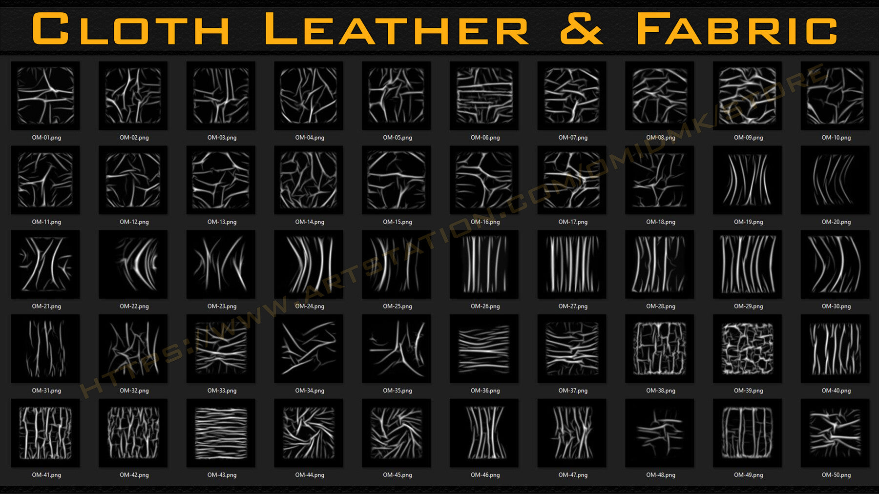 50 cloth Leather & Fabric Brushes (4k) Tension & Compression Folds- Alpha + Normal Maps ( Vol.04 )