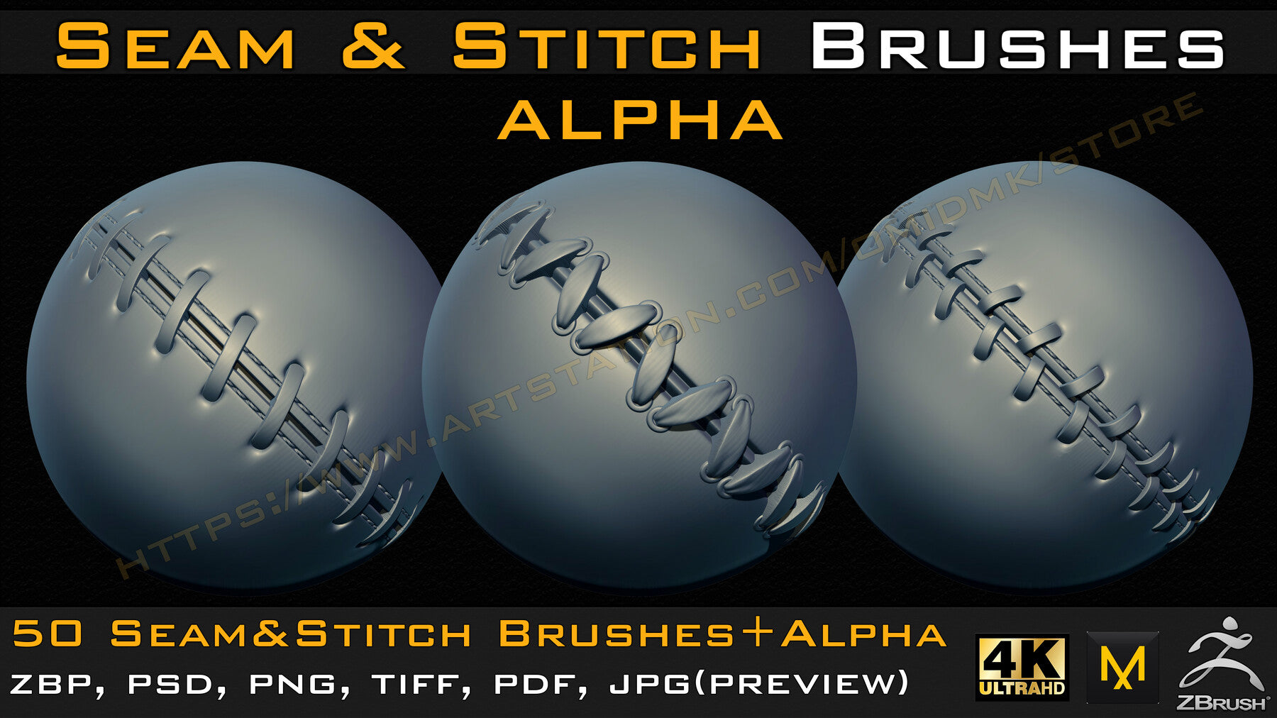 50 Seam & Stitch Brushes & Alpha (Tileable 4k-16bit) Vol.04