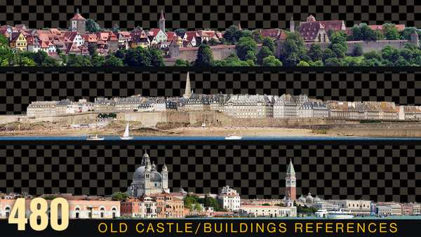 480 OLD BUILDINGS PANORAMIC View | Castles Cutouts VOL_4