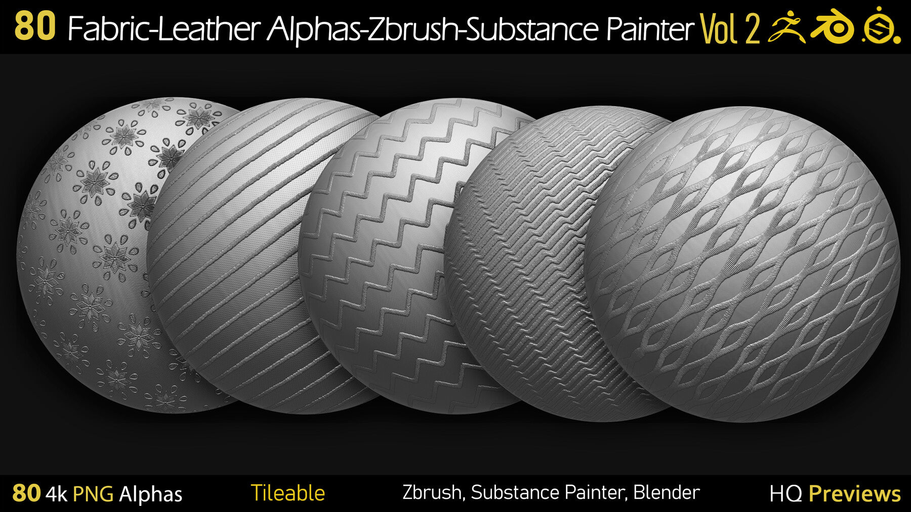 80 4K Fabric-Leather Tileble Alphas-PNG-Zbrush-Substance Painter-vol2