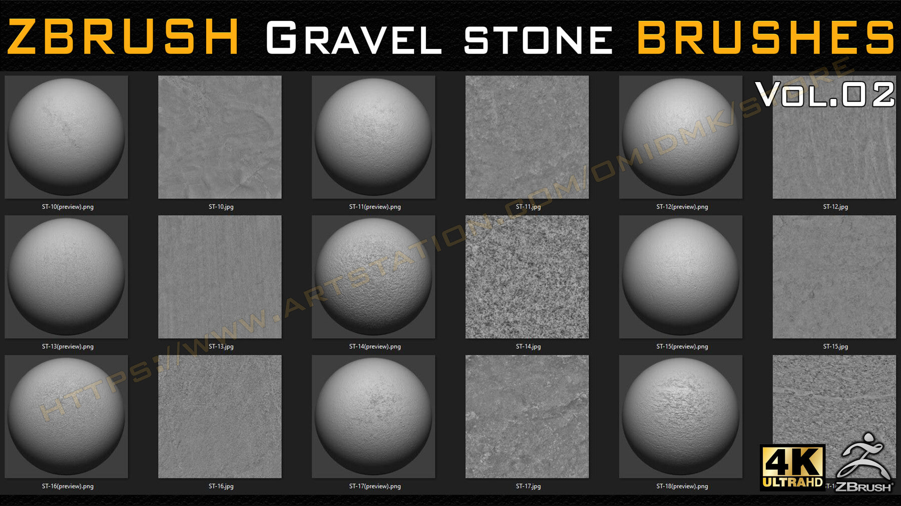 55 VDM + STANDARD BRUSH GRAVEL STONE BRUSHES +55 ALPHA/HEIGHT MAPS HIGH QUALITY (4K) -VOL.02