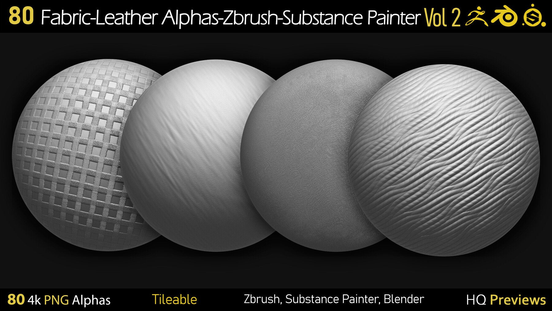 80 4K Fabric-Leather Tileble Alphas-PNG-Zbrush-Substance Painter-vol2