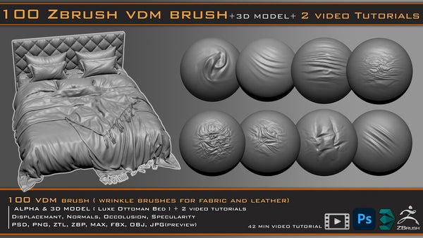 100 VDM Wrinkle Brushes + 3D Model