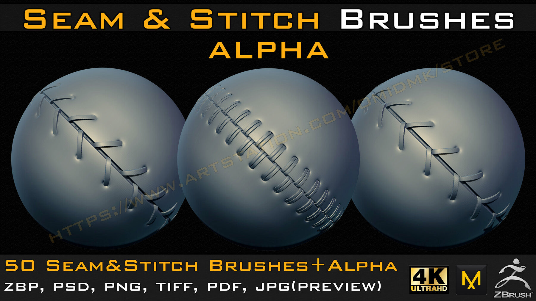 50 Seam & Stitch Brushes & Alpha (Tileable 4k-16bit) Vol.04