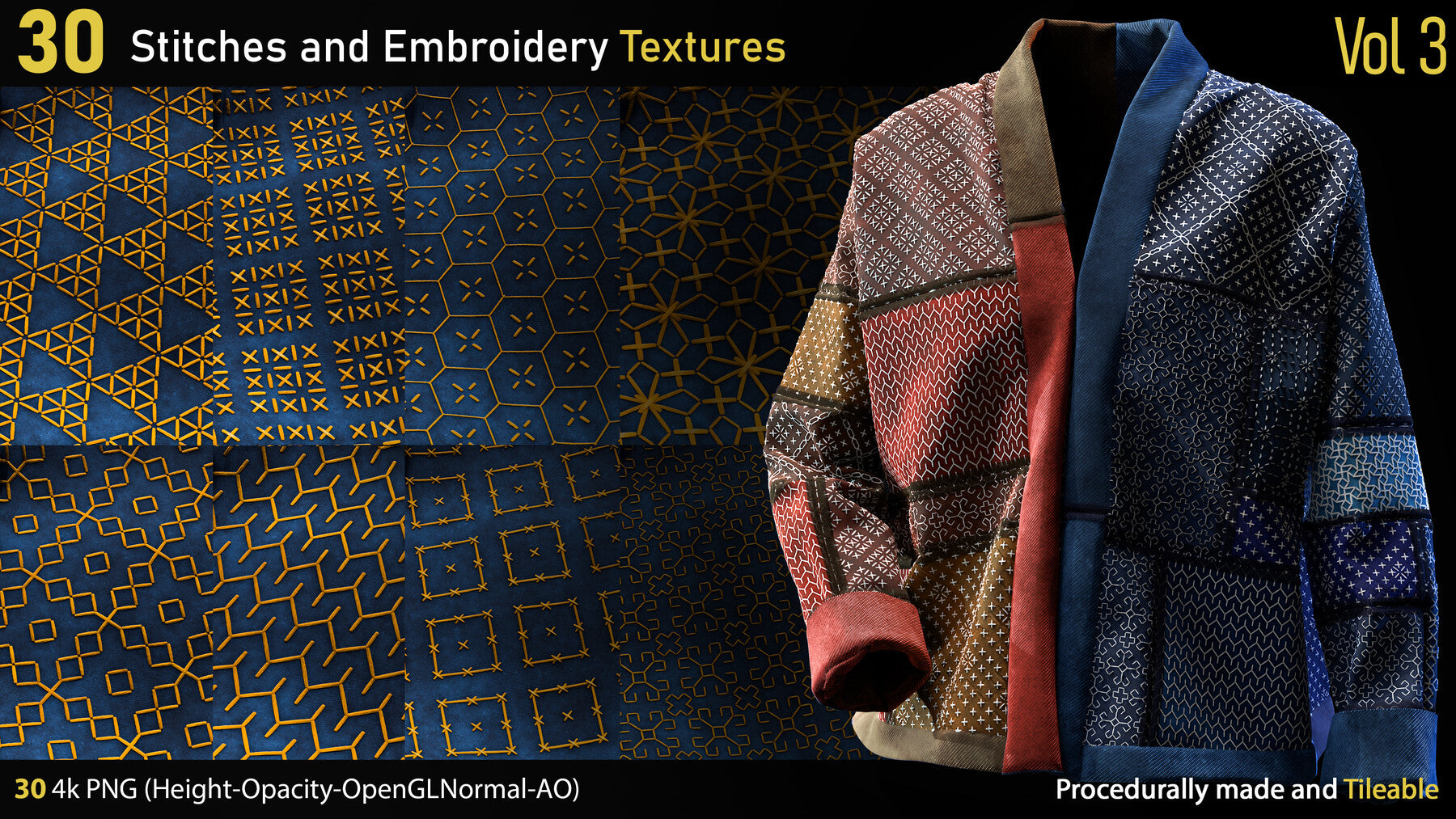 30 Stitches and Embroidery Textures-Vol3-Height-Normal-Opacity-AO ...