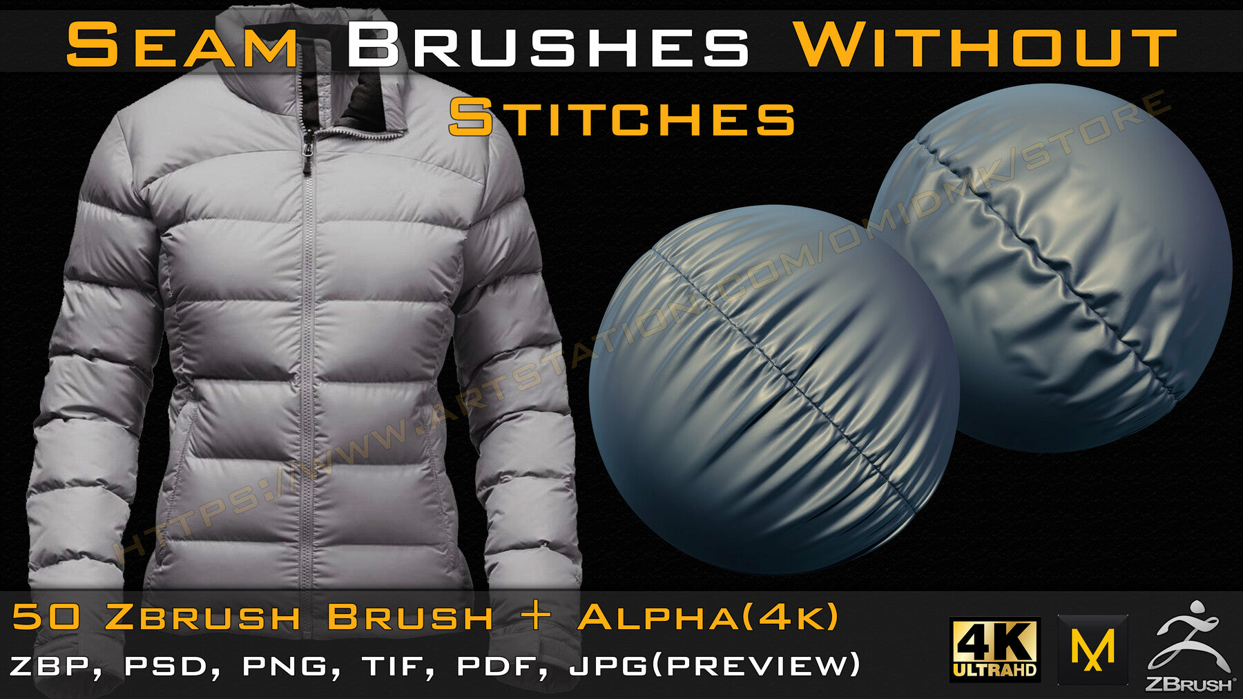 50 Seam Brushes Without Stitches (4k)+Alpha -Vol 03