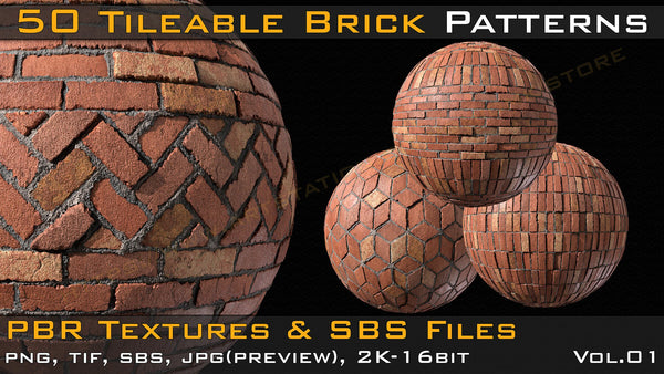 50 Tileable Brick Patterns PBR Textures Vol.01