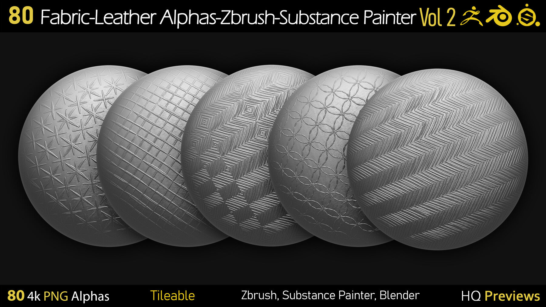 80 4K Fabric-Leather Tileble Alphas-PNG-Zbrush-Substance Painter-vol2