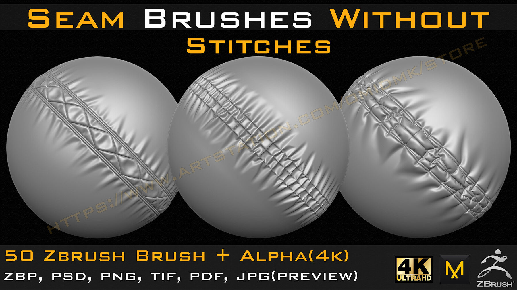 50 Seam Brushes Without Stitches (4k)+Alpha -Vol 02