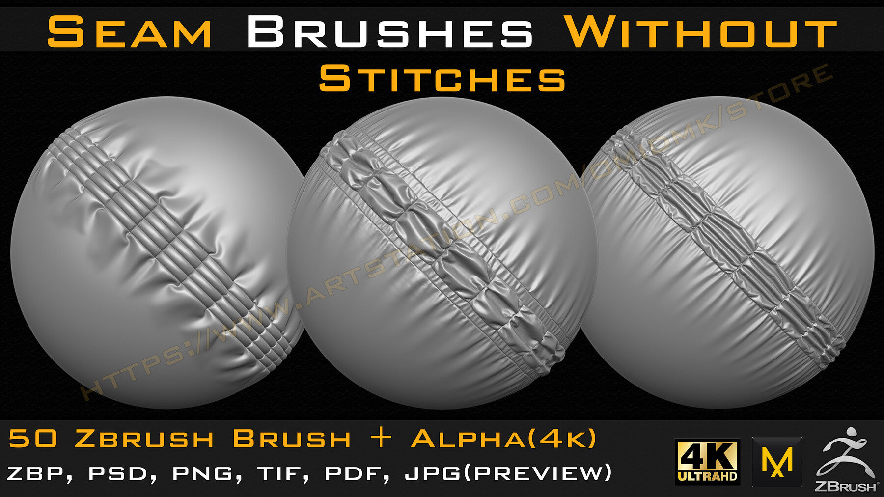 50 Seam Brushes Without Stitches (4k)+Alpha -Vol 02