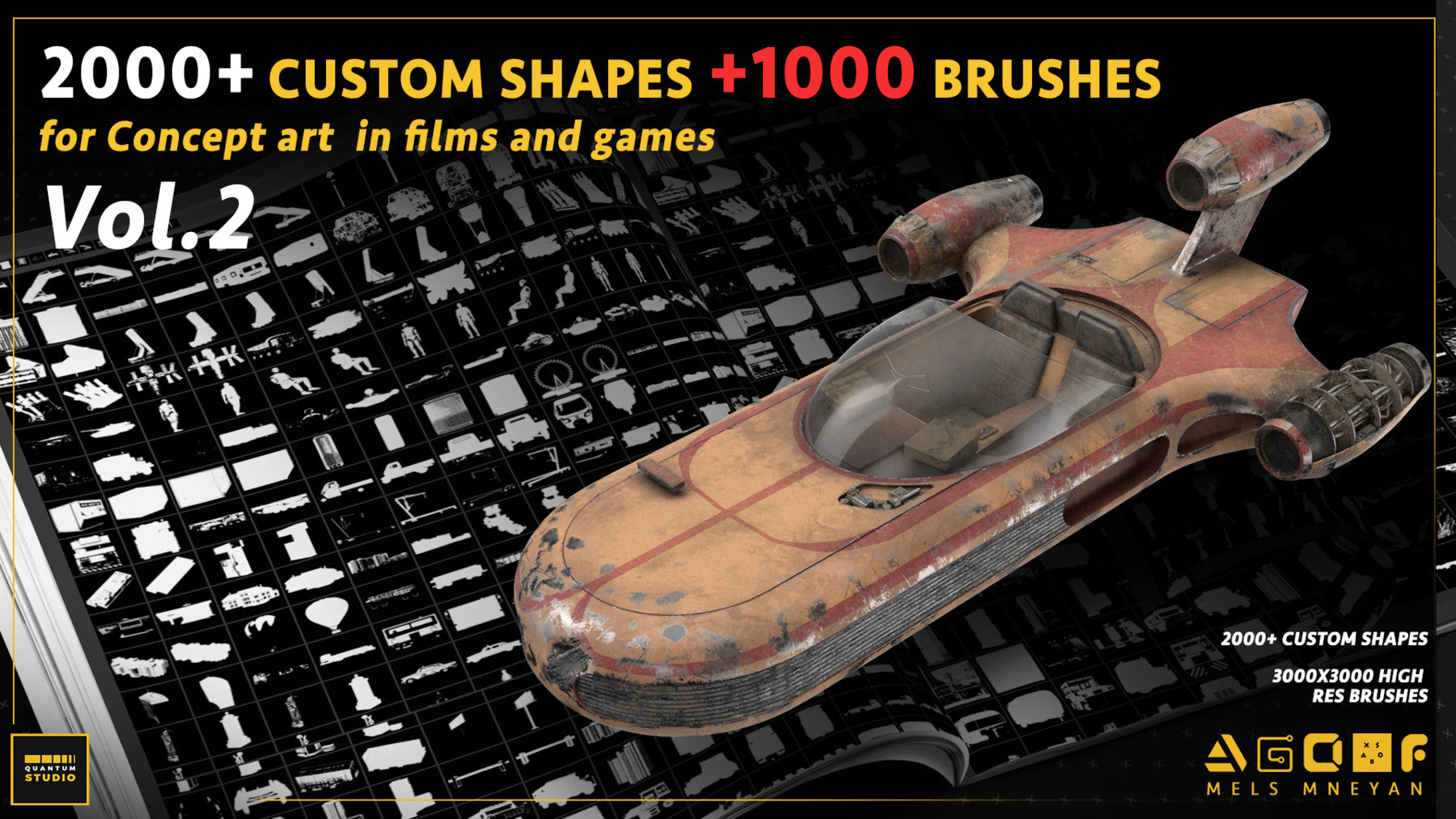 2000+ Custom shapes 1000+ Kitbash brushes for concept art (DEMO VIDE) mega pack vol.2