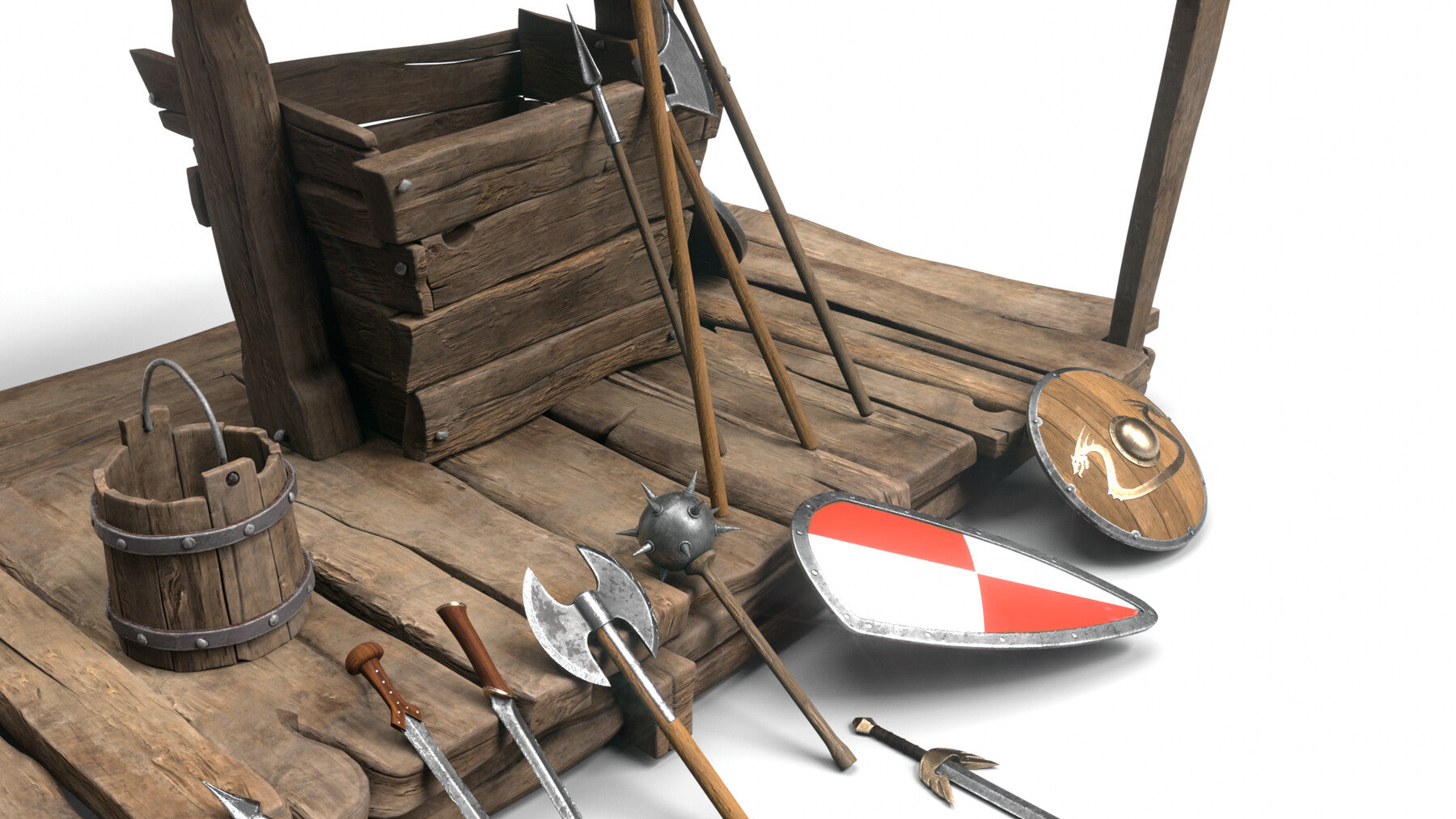 50+MEDIEVAL PROPS KITBASH [Mid Topology/ UV/ PBR textured]